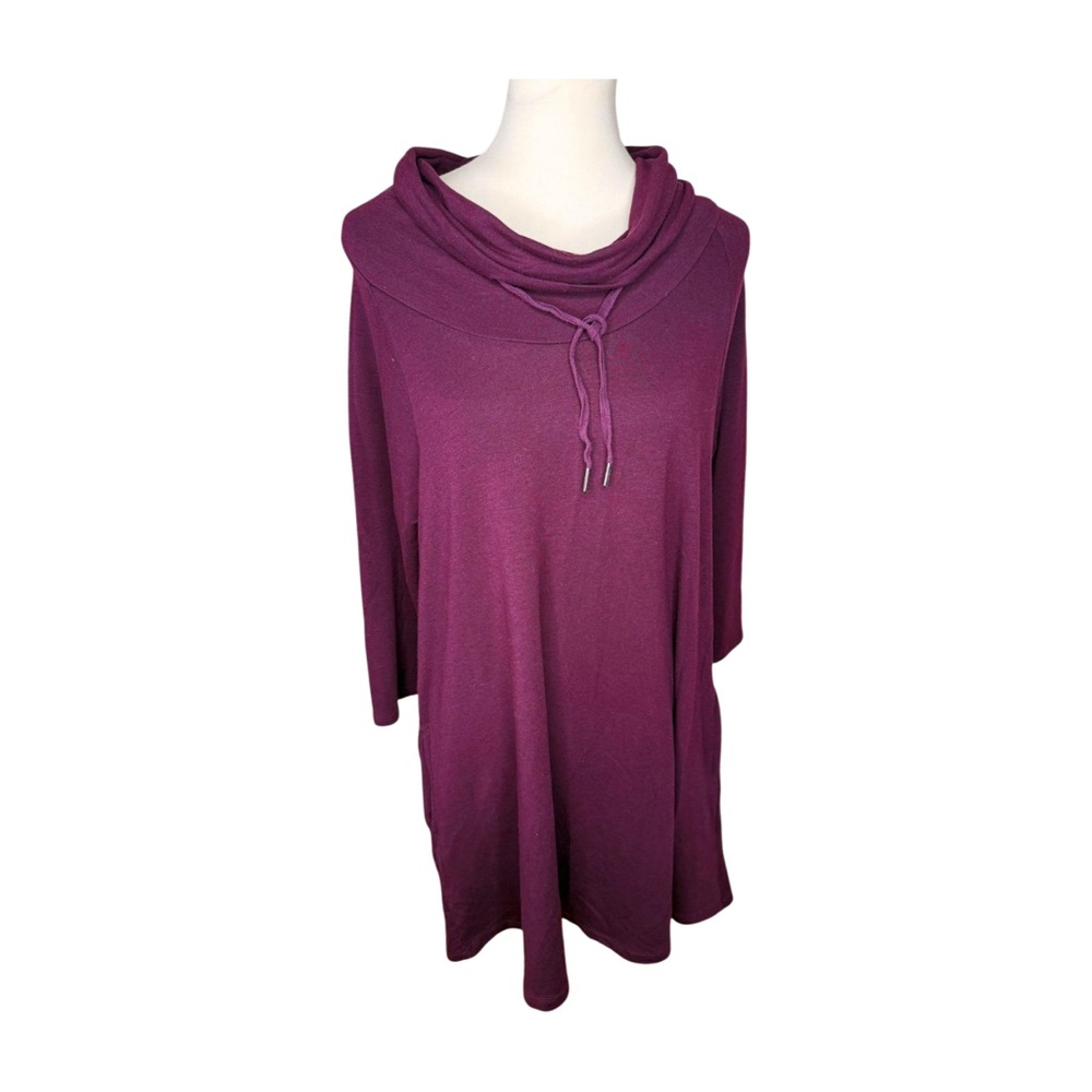 Cable & Gauge Burgundy Cowl-Neck Casual Dress Pockets Size L